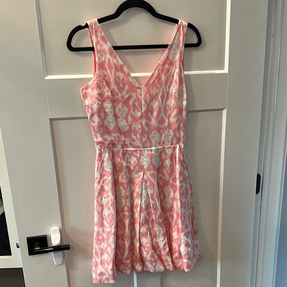 Gap 100% Linen Pink and White Sleeveless Dress